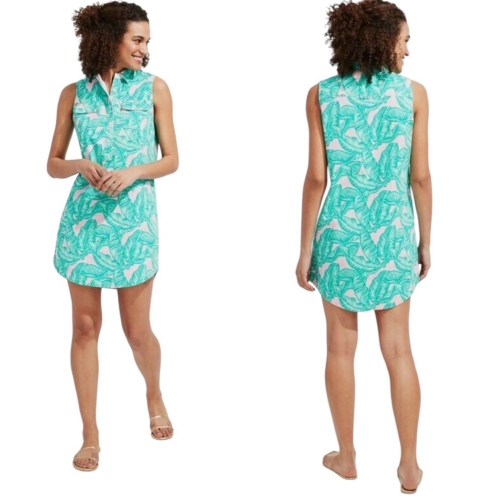 Vineyard Vines Banana Leaf Margo Shirt Dress Tropical Shift. Teal & Pink